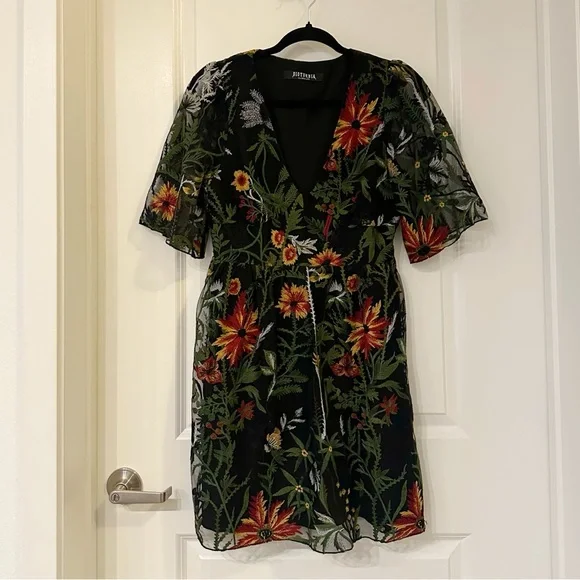 Disturbia Floral Embroidered Black Dress - Picture 3 of 4